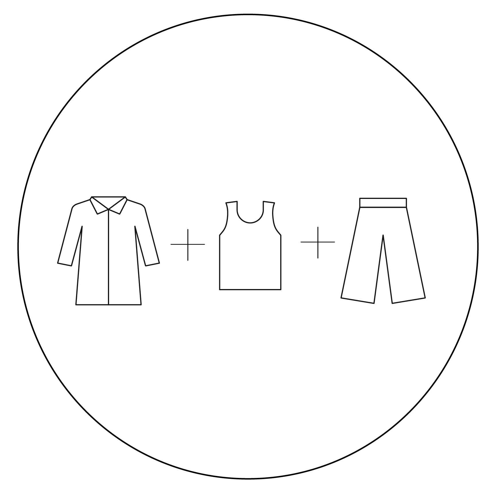 Graphic with shirt, tank top and pant icons with plus signs
