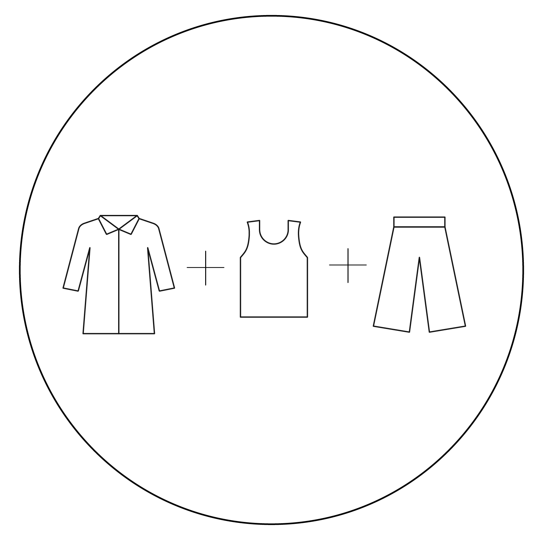 Graphic with shirt, tank top and pant icons with plus signs