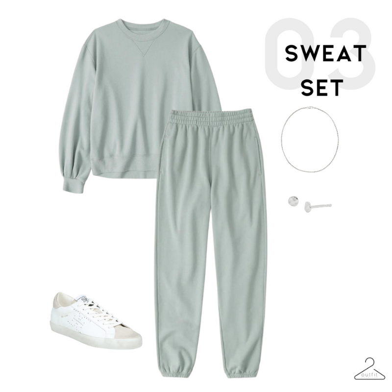 spring athleisure look 3- sage green sweat suit set and white sneakers