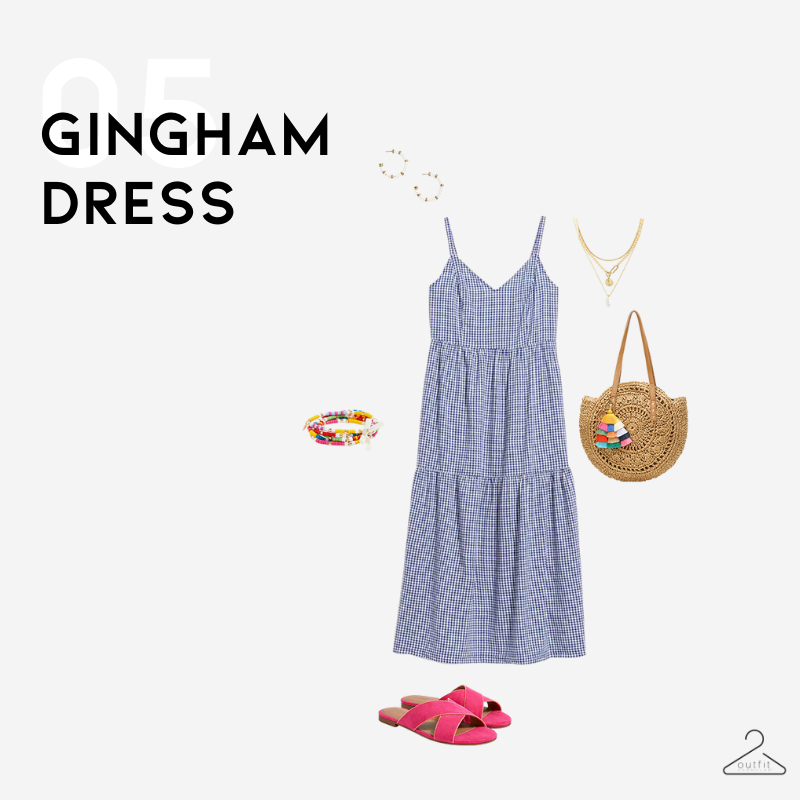 summer outfit idea #5 - gingham dress and bright sandals
