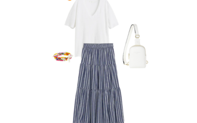 Summer Outfit Idea: White Top + Printed Skirt + White Sneakers