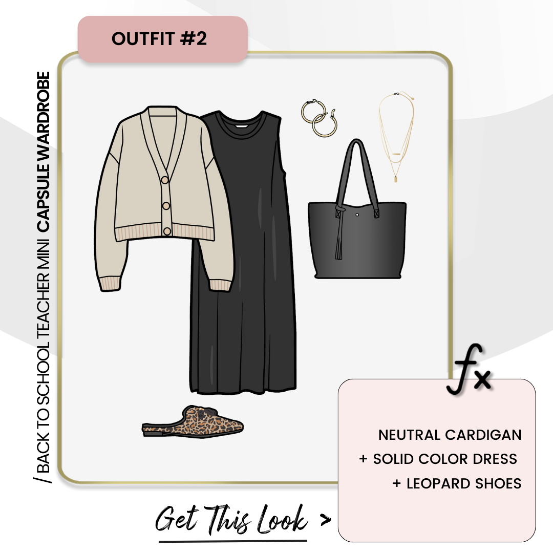 3 Back to School Teacher Outfits You Can Copy - Outfit #2: NEUTRAL CARDIGAN + SOLID COLOR DRESS + LEOPARD SHOES